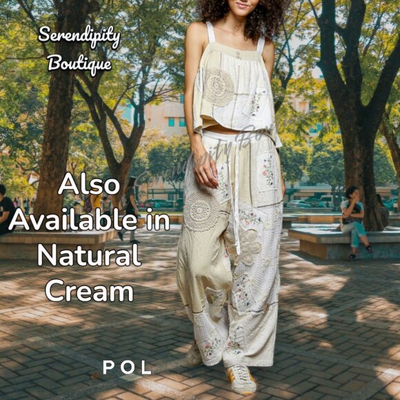 POL Lace & Patchwork Denim Gauze Super Baggy Flare Wide Leg Boho Pants - Picture 15 of 16